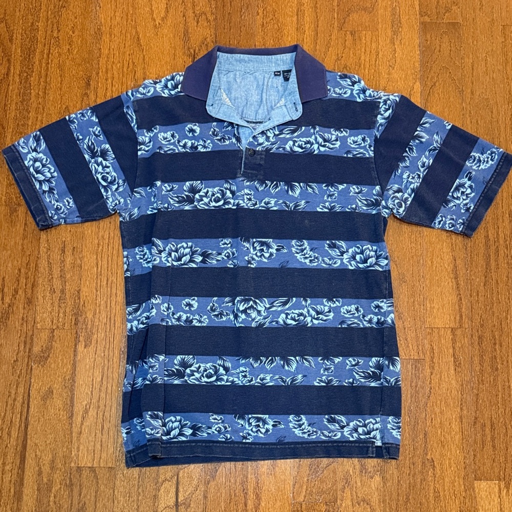 Blue Floral Striped Polo Shirt